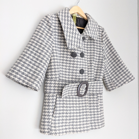 🇨🇦 Soia & Kyo Grey Houndstooth Wool Blend Peacoat Made In Canada - Picture 3 of 8